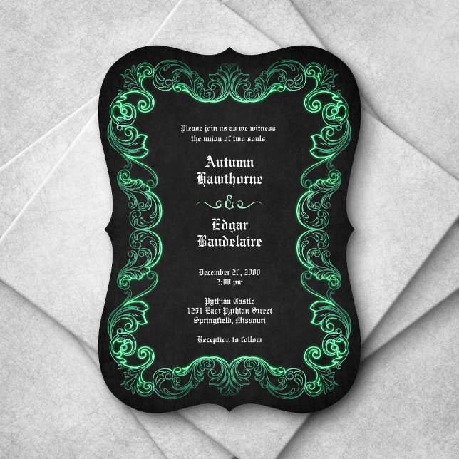 Green Black Gothic Wedding Einladung (Von Creator hochgeladen)