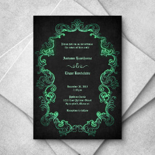 Green Black Gothic Wedding Einladung