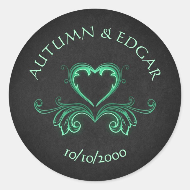 Green Black Gothic Wedding Runder Aufkleber (Vorderseite)