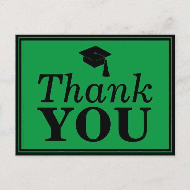 Green Black Grad Cap Danke Postkarte (Vorderseite)