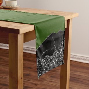 GREEN BLACK MARBLE AGATE Table Runner Kurzer Tischläufer
