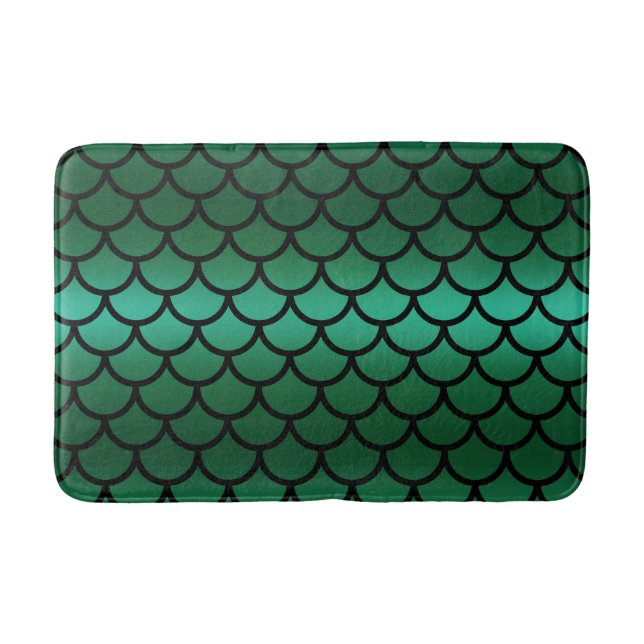 Green & Black Mermaid Scales Fantasy Fish Badematte (Vorderseite)