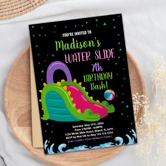 Green Black Pink Water Slide Geburtstag Einladunge Einladung