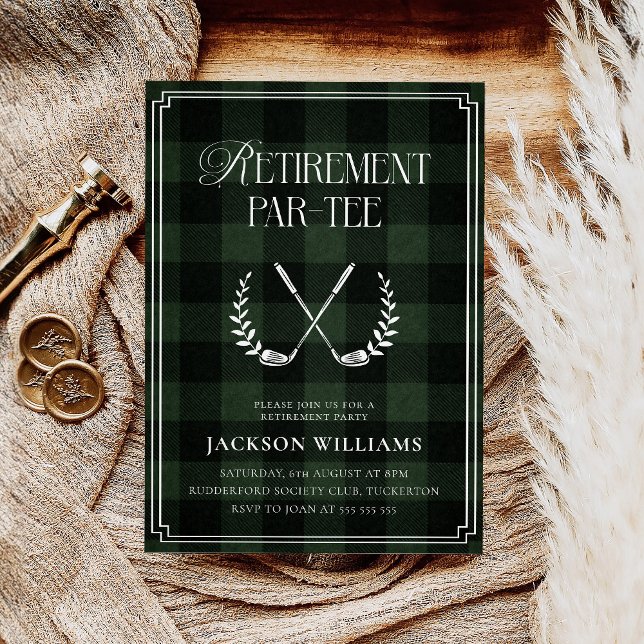Green & Black Plaid Golf Retirement Party Einladung (Von Creator hochgeladen)