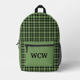 Green Black Plaid Personalize Pattern Bedruckter Rucksack