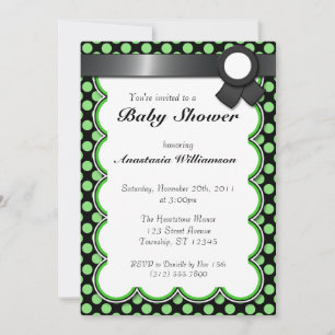 Green & Black Polka Dot Baby Dusche Einladung