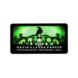 Green & Black Raven Halloween-Adressetikett Adressaufkleber