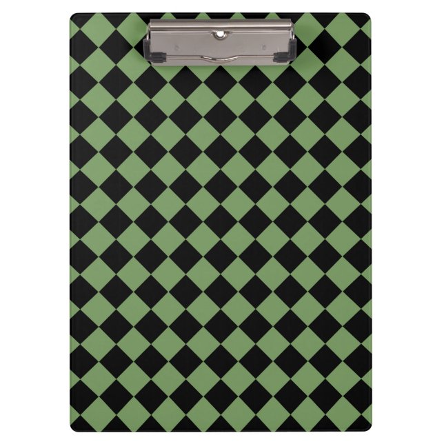 Green Black Schachbrett Diamond Pattern Klemmbrett (Vorderseite)