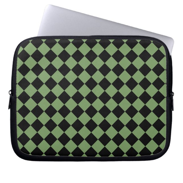 Green Black Schachbrett Diamond Pattern Laptopschutzhülle (Vorderseite)