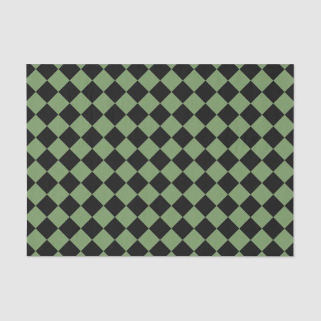 Green Black Schachbrett Diamond Pattern Seidenpapier (Vorderseite)