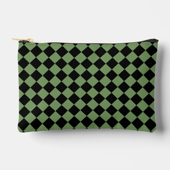 Green Black Schachbrett Diamond Pattern Zubehörtasche (Vorderseite)