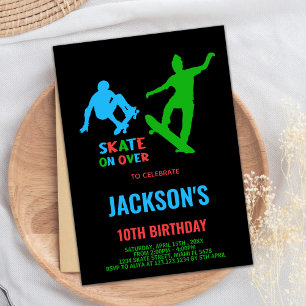 Green Black Skateboards Invitations d'anniversaire
