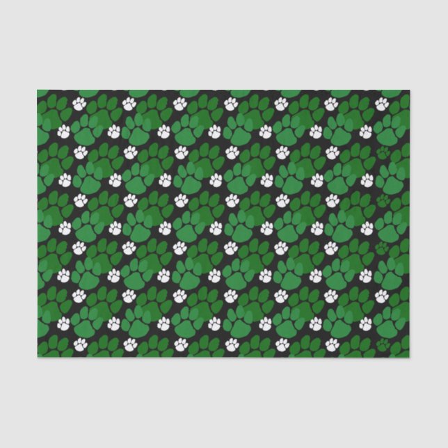 Green & Black Small Pawprints Seidenpapier (Vorderseite)