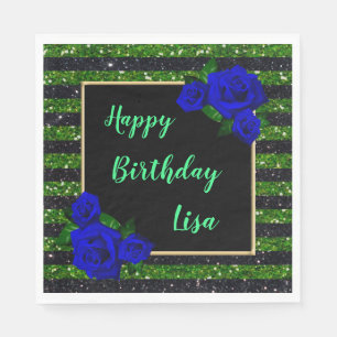Green Black Strip Glitzer Deep Blue Rose Geburtsta Serviette