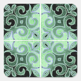Green Black Swirl Inspiriert von Portugiesisch Azu Quadratischer Aufkleber