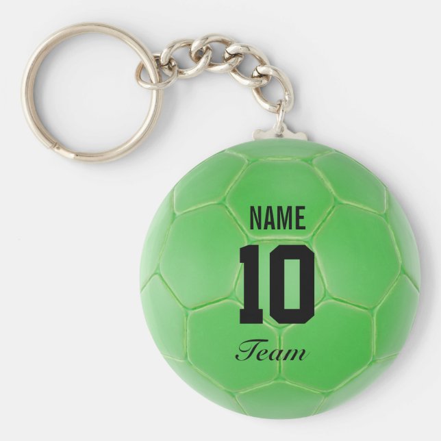 Green Black Team Soccer Ball Personalisierter Name Schlüsselanhänger (Vorne)