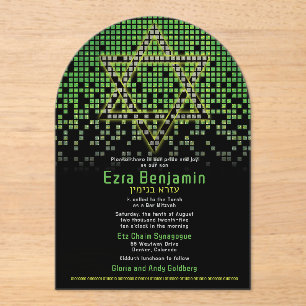 Green Black Video Game Gamer Bar Mitzvah Acryleinladungen