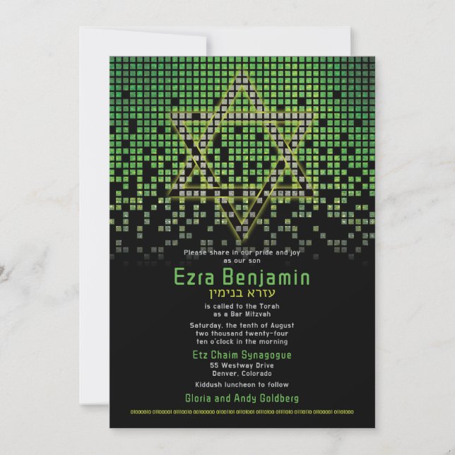Green Black Video Game Gamer Bar Mitzvah Einladung (Vorderseite)