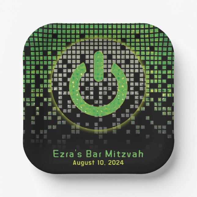 Green Black Video Game Gamer Bar Mitzvah Pappteller (Vorderseite)
