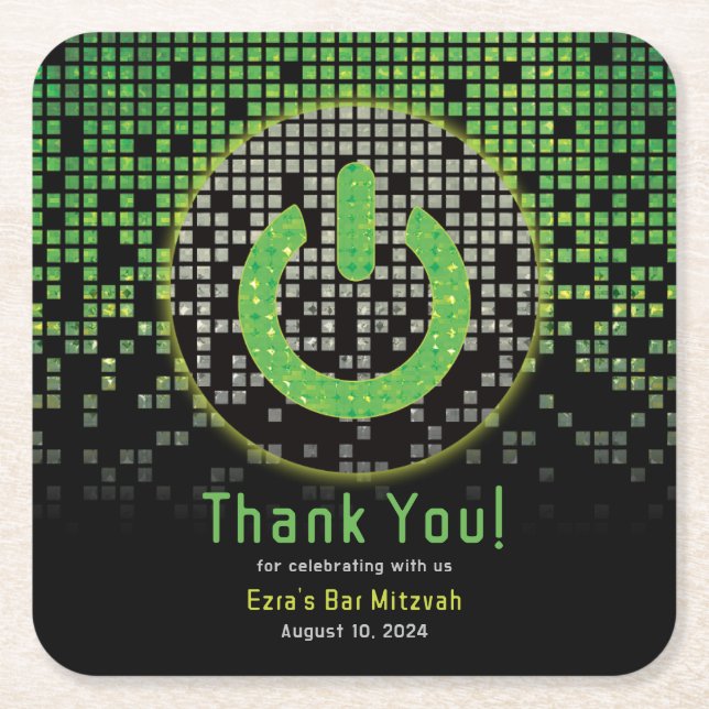 Green Black Video Game Gamer Bar Mitzvah Rechteckiger Pappuntersetzer (Vorderseite)