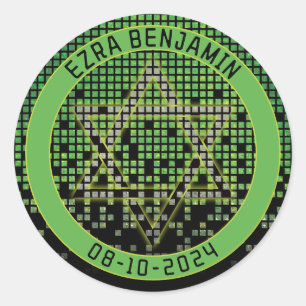 Green Black Video Game Gamer Bar Mitzvah Runder Aufkleber