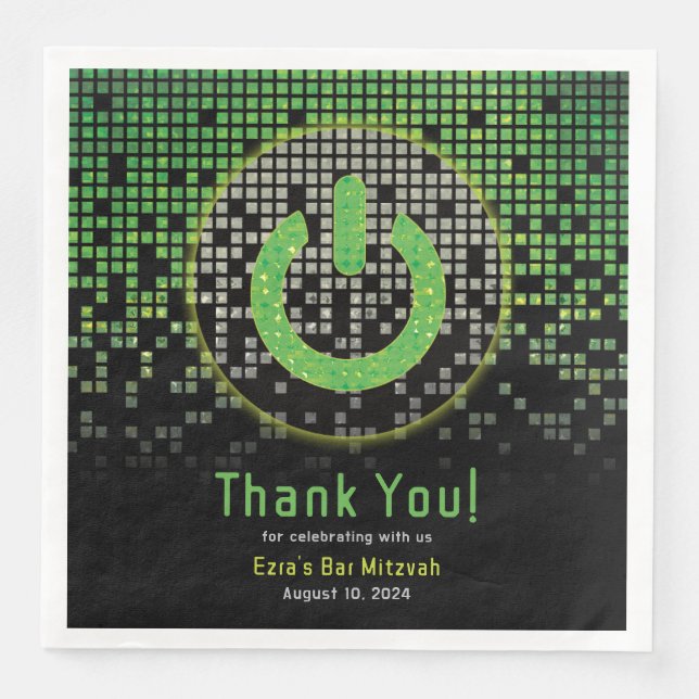 Green Black Video Game Gamer Bar Mitzvah Serviette (Vorderseite)