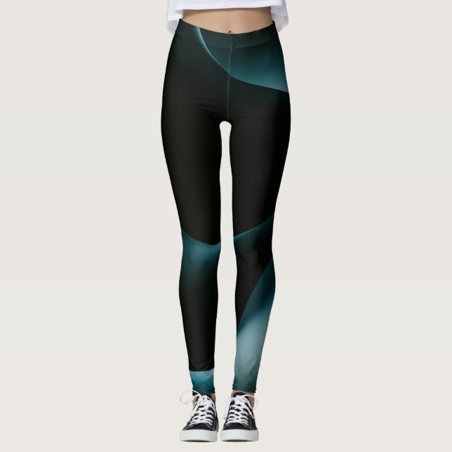 Green Black Wavy Muster Women Workout Leggings (Vorderseite)