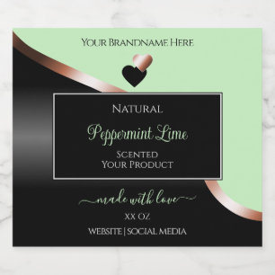 Green Black Wavy Rose Gold Hearts Produktkennzeich Alkoholflaschenetikett
