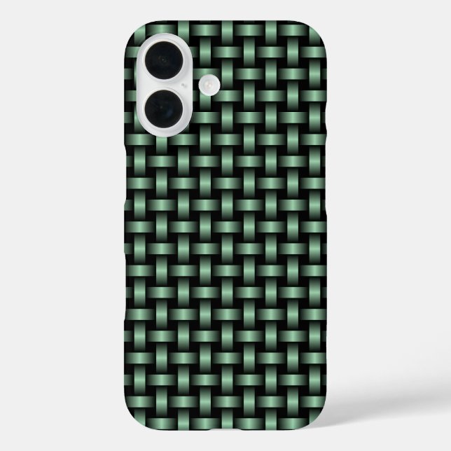 Green Black Weave Pattern iPhone 16 Hülle (Rückseite)