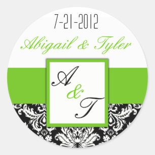 Green Black Wedding Monogram Damask Sticker