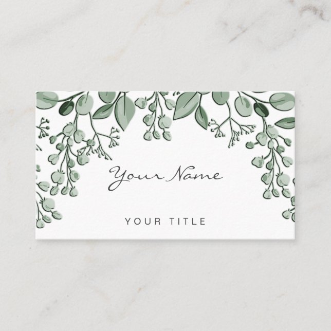 Green Blätter Floral Business Card Visitenkarte (Vorderseite)