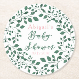 Green Blätter Kreath | Personalisierte Babydusche Runder Pappuntersetzer