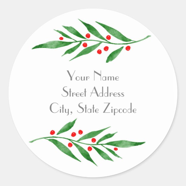 "Green Blätter Red Berries" Runder Aufkleber (Vorderseite)