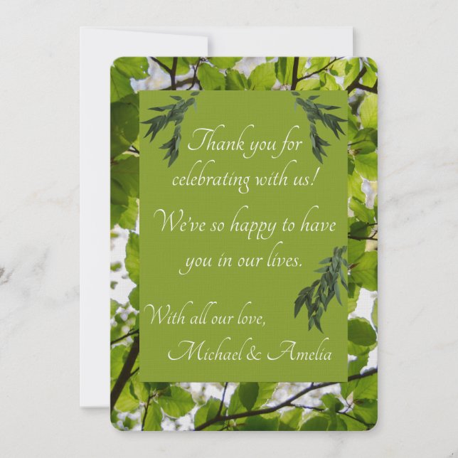 Green Blätter Wedding Dankeschön Card Dankeskarte (Vorderseite)