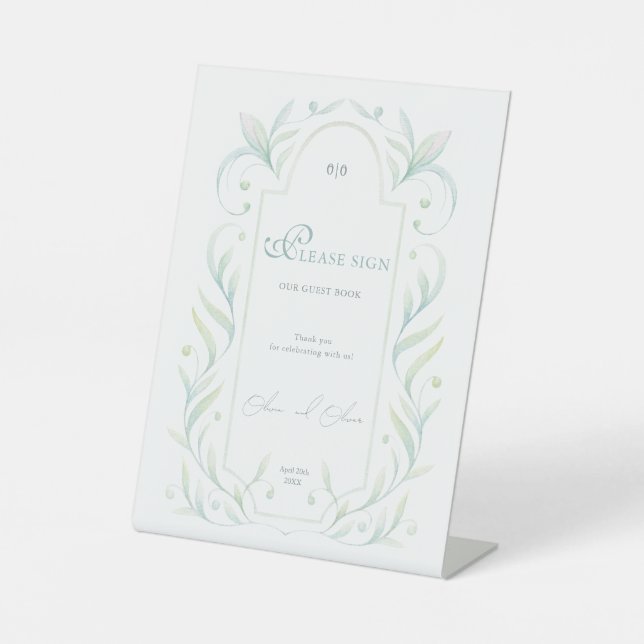 Green Blätter Wedding Guest Book Sockelschild (Vorderseite)