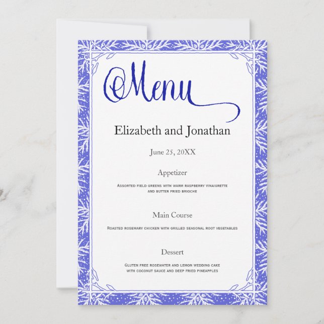 Green Blätter Wedding Reception Menu Card Einladung (Vorderseite)