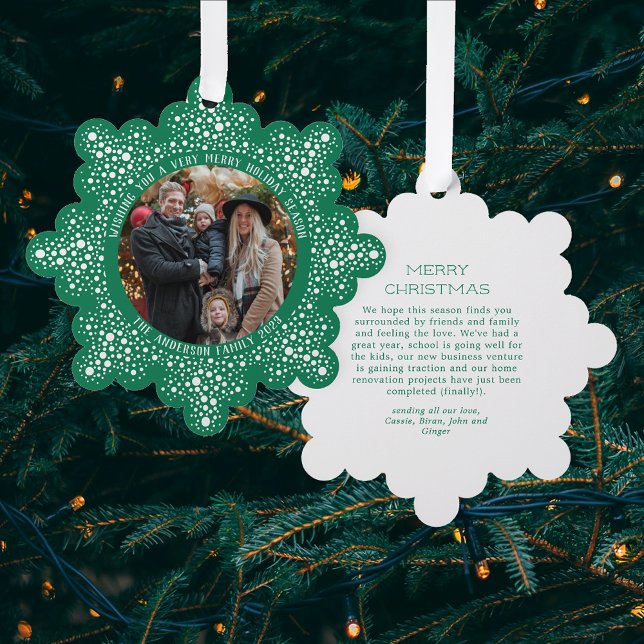 Green Blizzard Dots Snowy Foto Weihnachten Ornament Karte (Von Creator hochgeladen)