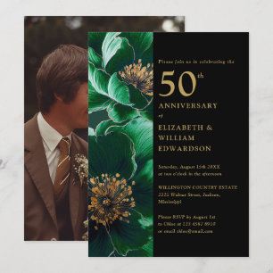 Green Bloral Black and Gold 50 Jahre Foto Einladung