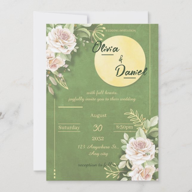 Green Blossom Engagement & Wedding Invitation (Devant)