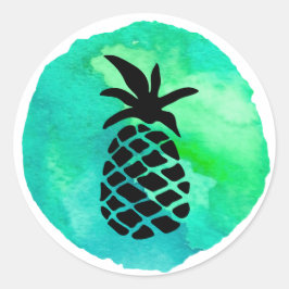 Green Blue Ananas Design Runder Aufkleber