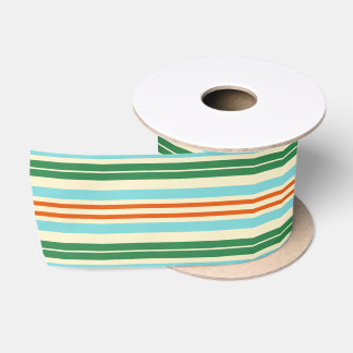 Green Blue and Ivory Stripes Satinband
