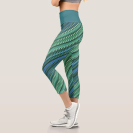 Green Blue Aquamarin Cool Stripes Abstrakt Psyched Capri Leggings