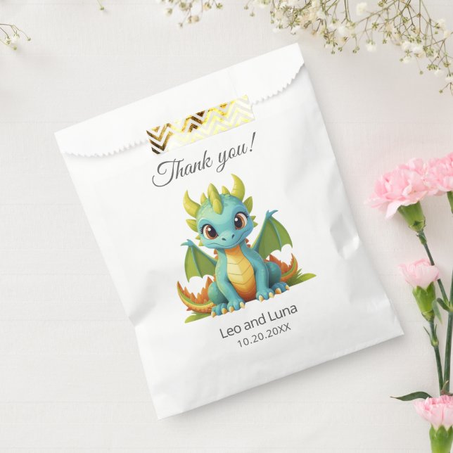 Green Blue Baby Dragon Personalisiert Danke Geschenktütchen (Versiegelt)