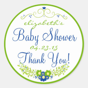 Green & Blue Baby Dusche - Blütendusche Runder Aufkleber