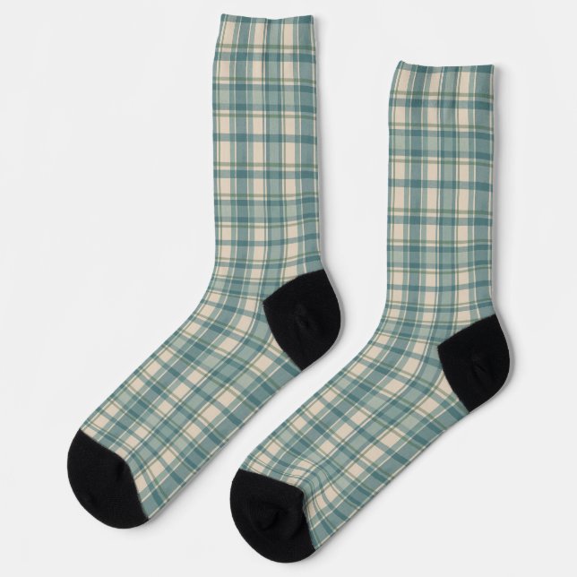 Green Blue Beige Kariert Tartan Buffalo Männer Fra Socken (Linkes Detail)