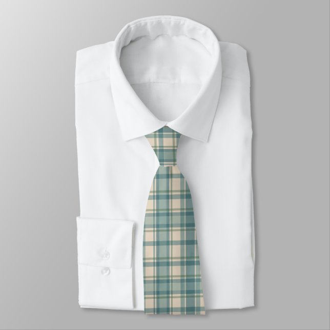Green Blue Beige Tartan Buffalo Kariert Men's Krawatte (Gebunden)