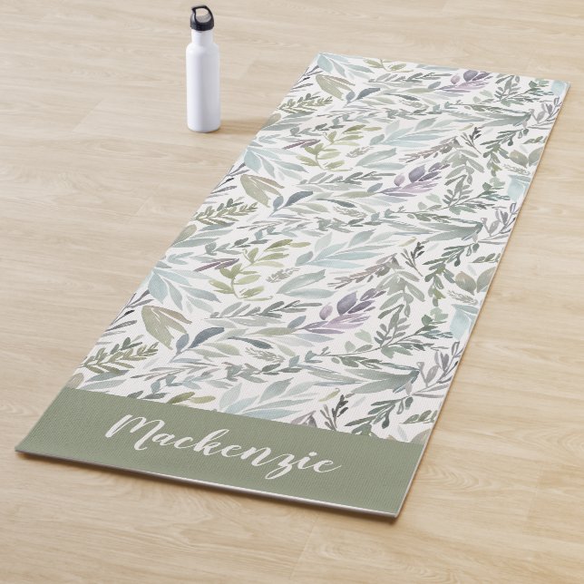 Green Blue Botanical Watercolor Monogram Name Yogamatte (Beispiel)