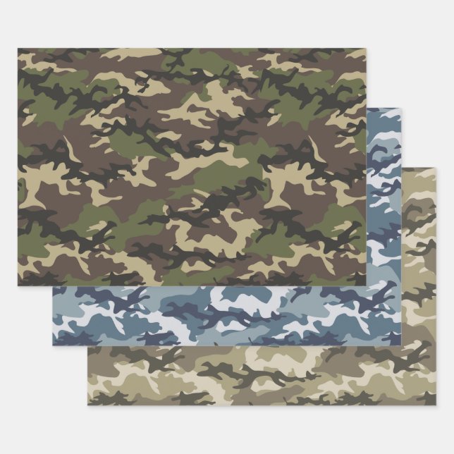 Green, Blue & Brown Camouflage Camouflage Geschenkpapier Set (Set)