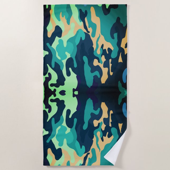 Green Blue Camouflage Beach Handtuch (Vorderseite)