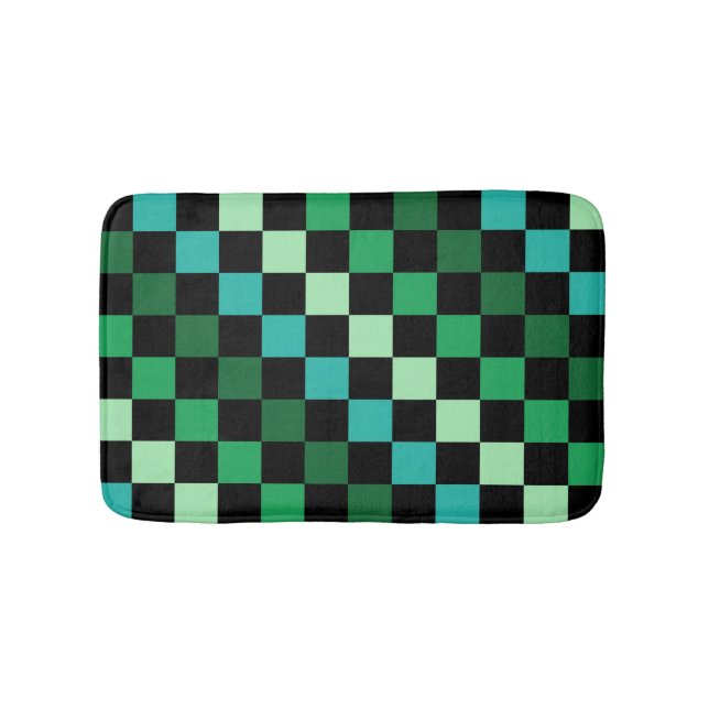 Green Blue Checkered Gingham Pattern Badematte (Vorderseite)